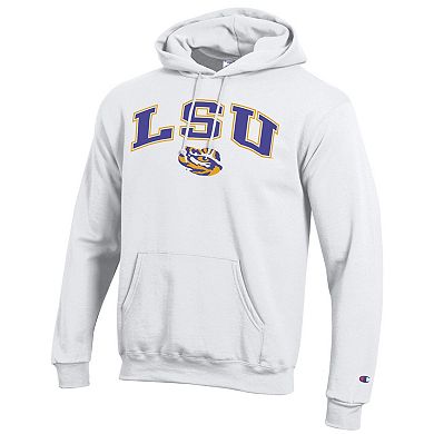 Men's Champion White LSU Tigers Arch Over Logo Pullover Hoodie