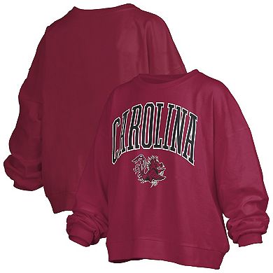 Women's Pressbox Garnet South Carolina Gamecocks Janise Arch Over Logo Waist Length Oversized Pullover Sweatshirt