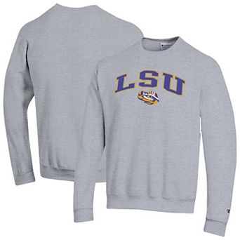 Men's Champion Heather Gray LSU Tigers Arch Over Logo Pullover Sweatshirt