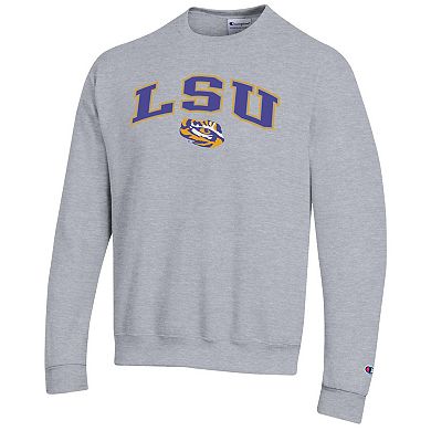 Men's Champion Heather Gray LSU Tigers Arch Over Logo Pullover Sweatshirt