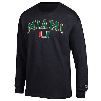 Men's Champion Black Miami Hurricanes Arch Over Logo Long Sleeve T-Shirt