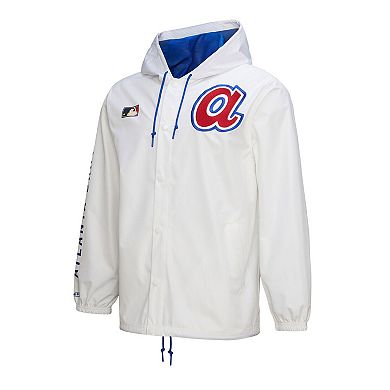 Men's Mitchell & Ness White Atlanta Braves Vintage Full-Snap Hooded Coaches Jacket