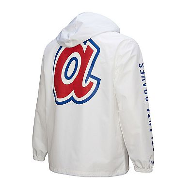 Men's Mitchell & Ness White Atlanta Braves Vintage Full-Snap Hooded Coaches Jacket
