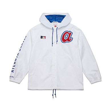 Men's Mitchell & Ness White Atlanta Braves Vintage Full-Snap Hooded Coaches Jacket