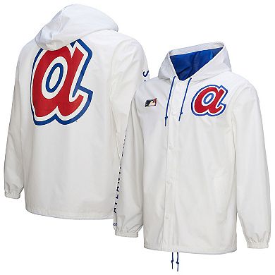 Men's Mitchell & Ness White Atlanta Braves Vintage Full-Snap Hooded Coaches Jacket