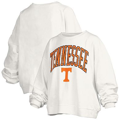 Women's Pressbox White Tennessee Volunteers Janise Arch Over Logo Waist Length Oversized Pullover Sweatshirt