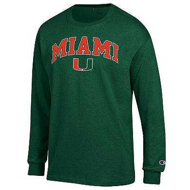 Men's Champion Green Miami Hurricanes Arch Over Logo Long Sleeve T-Shirt
