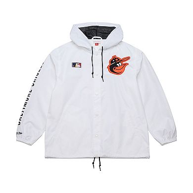 Men's Mitchell & Ness White Baltimore Orioles Vintage Full-Snap Hooded Coaches Jacket
