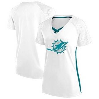 Women's Fanatics White Miami Dolphins Plus Size Glitter Lace-Up V- Neck T-Shirt