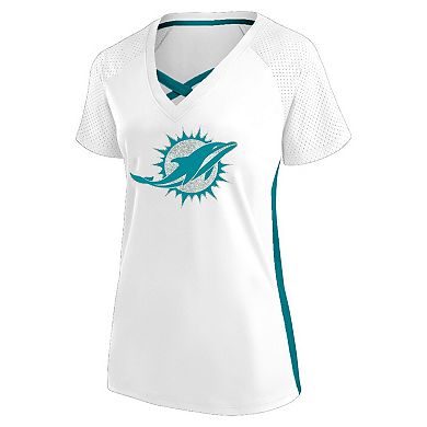 Women's Fanatics White Miami Dolphins Plus Size Glitter Lace-Up V- Neck T-Shirt