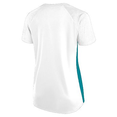 Women's Fanatics White Miami Dolphins Plus Size Glitter Lace-Up V- Neck T-Shirt