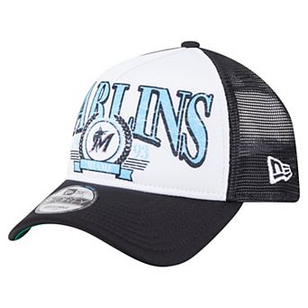 Men's New Era Black Miami Marlins Distressed 9FORTY A-Frame Adjustable Trucker Hat