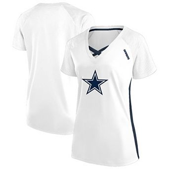 Women's Fanatics White Dallas Cowboys Plus Size Glitter Lace-Up V- Neck T-Shirt