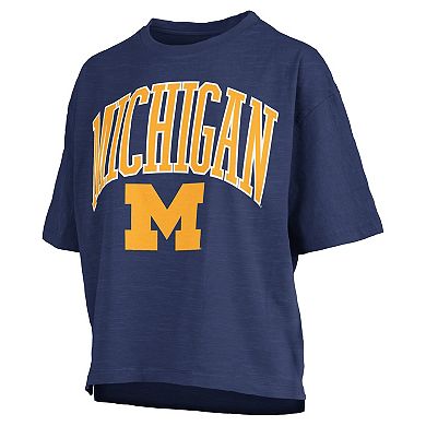 Women's Pressbox Navy Michigan Wolverines Nelson Arch Over Logo Waist Length Oversized Slub T-Shirt