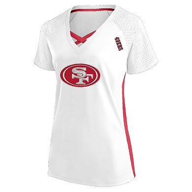 Women's Fanatics White San Francisco 49ers Plus Size Glitter Lace-Up V- Neck T-Shirt
