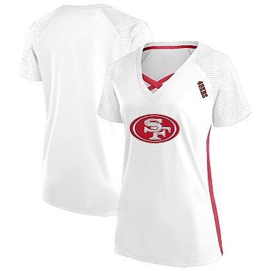 Women's Fanatics White San Francisco 49ers Plus Size Glitter Lace-Up V- Neck T-Shirt