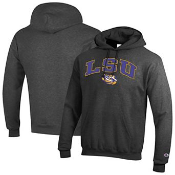 Men's Champion Charcoal LSU Tigers Arch Over Logo Pullover Hoodie