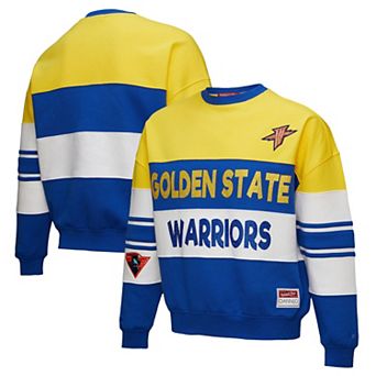 Women's Mitchell & Ness x DANNIJO Gold/Royal Golden State Warriors Blocked Pullover Sweatshirt