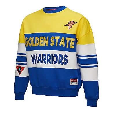 Women's Mitchell & Ness x DANNIJO Gold/Royal Golden State Warriors Blocked Pullover Sweatshirt