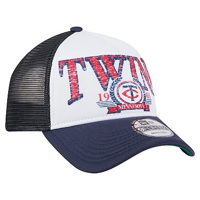 Men's New Era Navy Minnesota Twins Distressed 9FORTY A-Frame Adjustable Trucker Hat