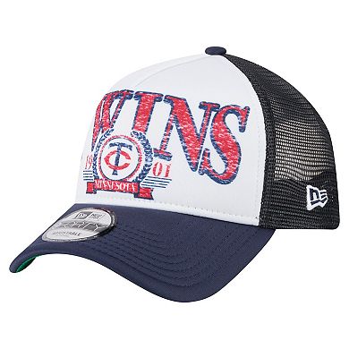 Men's New Era Navy Minnesota Twins Distressed 9FORTY A-Frame Adjustable Trucker Hat