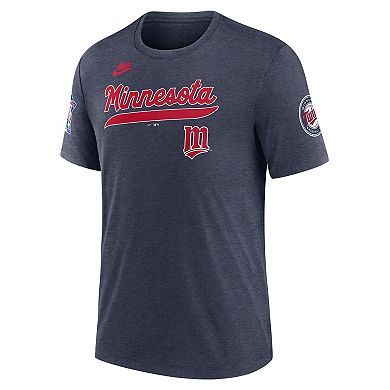 Men's Nike Heather Navy Minnesota Twins Cooperstown Collection Eras Tri-Blend T-Shirt