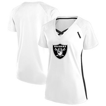 Women's Fanatics White Las Vegas Raiders Plus Size Glitter Lace-Up V- Neck T-Shirt