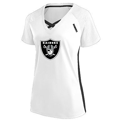 Women's Fanatics White Las Vegas Raiders Plus Size Glitter Lace-Up V- Neck T-Shirt