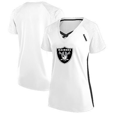 Women's Fanatics White Las Vegas Raiders Plus Size Glitter Lace-Up V- Neck T-Shirt