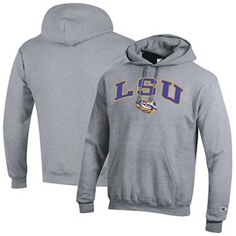 Men's Champion Heather Gray LSU Tigers Arch Over Logo Pullover Hoodie
