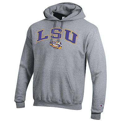 Men's Champion Heather Gray LSU Tigers Arch Over Logo Pullover Hoodie