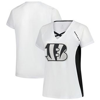 Women's Fanatics White Cincinnati Bengals Plus Size Glitter Lace-Up V- Neck T-Shirt