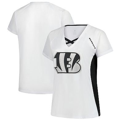 Women's Fanatics White Cincinnati Bengals Plus Size Glitter Lace-Up V- Neck T-Shirt