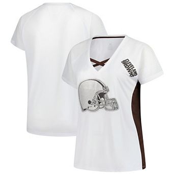 Women's Fanatics White Cleveland Browns Plus Size Glitter Lace-Up V- Neck T-Shirt