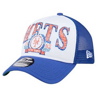Men's New Era White New York Mets Distressed 9FORTY A-Frame Adjustable Trucker Hat