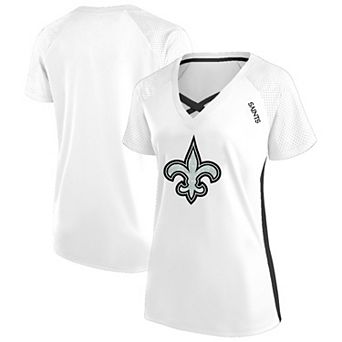 Women's Fanatics White New Orleans Saints Plus Size Glitter Lace-Up V- Neck T-Shirt