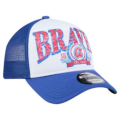 Men's New Era White/Royal Atlanta Braves Trucker A-Frame 9FORTY Adjustable Hat