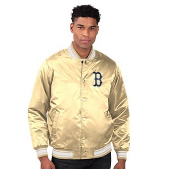 Men's Starter Tan Boston Red Sox Locker Room Satin Full-Snap Varsity Jacket