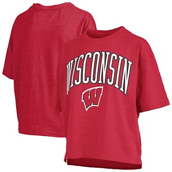 Women's Pressbox Red Wisconsin Badgers Nelson Arch Over Logo Waist Length Oversized Slub T-Shirt