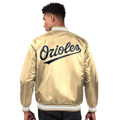 Men's Starter Tan Baltimore Orioles Locker Room Satin Full-Snap Varsity Jacket