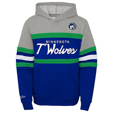 Youth Mitchell & Ness Blue/Heather Gray Minnesota Timberwolves Hardwood Classics Head Coach Pullover Hoodie