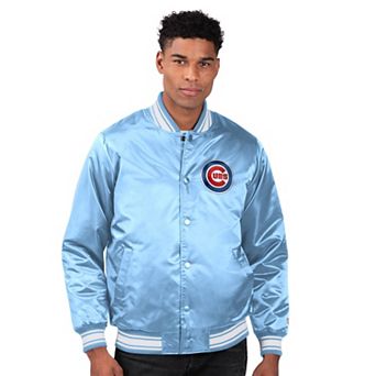 Men's Starter Light Blue Chicago Cubs Locker Room Satin Full-Snap Varsity Jacket