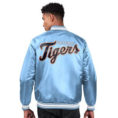 Men's Starter Light Blue Detroit Tigers Locker Room Satin Full-Snap Varsity Jacket