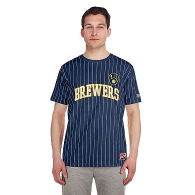 Men's New Era Navy Milwaukee Brewers Throwback Pinstripe T-Shirt