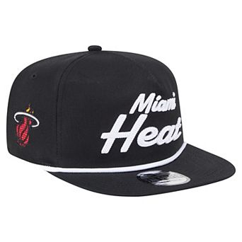 Men's New Era Black Miami Heat Team Text Golfer Snapback Hat
