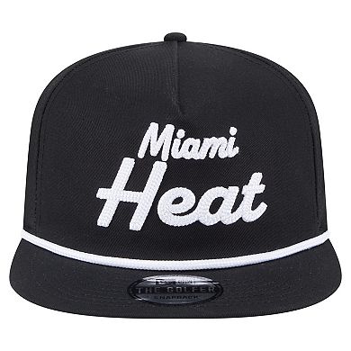 Men's New Era Black Miami Heat Team Text Golfer Snapback Hat