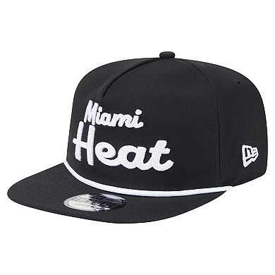 Men's New Era Black Miami Heat Team Text Golfer Snapback Hat