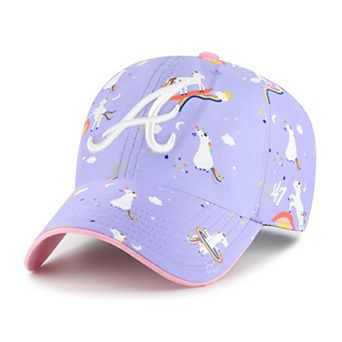 Girls Youth '47 Lavender Atlanta Braves Unicorn Clean Up Adjustable Hat
