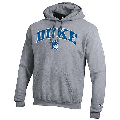 Men's Champion Heather Gray Duke Blue Devils Arch Over Logo Pullover Hoodie