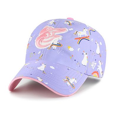 Girls Youth '47 Lavender Baltimore Orioles Unicorn Clean Up Adjustable Hat